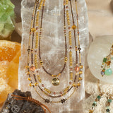 Jaya Citrine, Smoky Quartz & 14k Gold Quad Strand OM Necklace