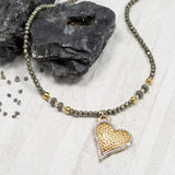 Venus Pyrite, Gold Vermeil & Pave Diamond Heart Necklace