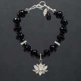 Kamal Onyx & Pave Diamond Lotus Bracelet