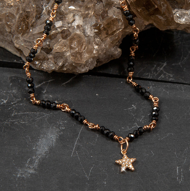 Vera Black Spinel, Rose Gold & Diamond Star Necklace