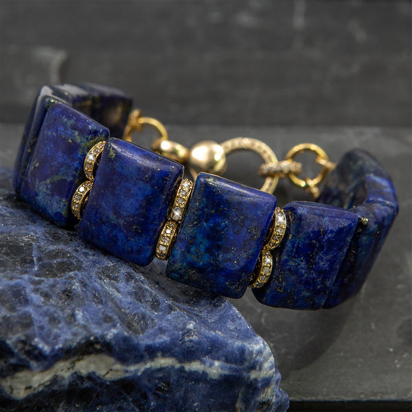 Carissa Lapis Chunk & 14k Gold Diamond Bracelet