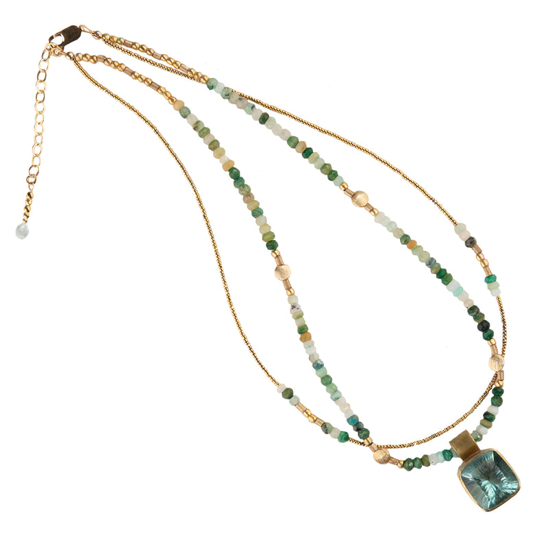 Giselle Peruvian Opals & Aventurine Double Strand Necklace