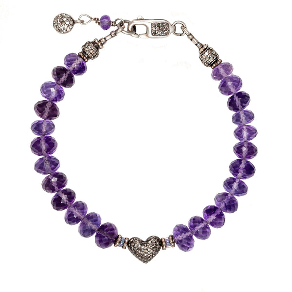 Riley Amethyst & Diamond Heart Bracelet