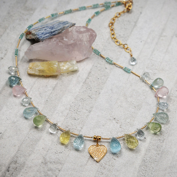 Gabriela Multi-Colored Aquamarine & Pave Diamond Necklace
