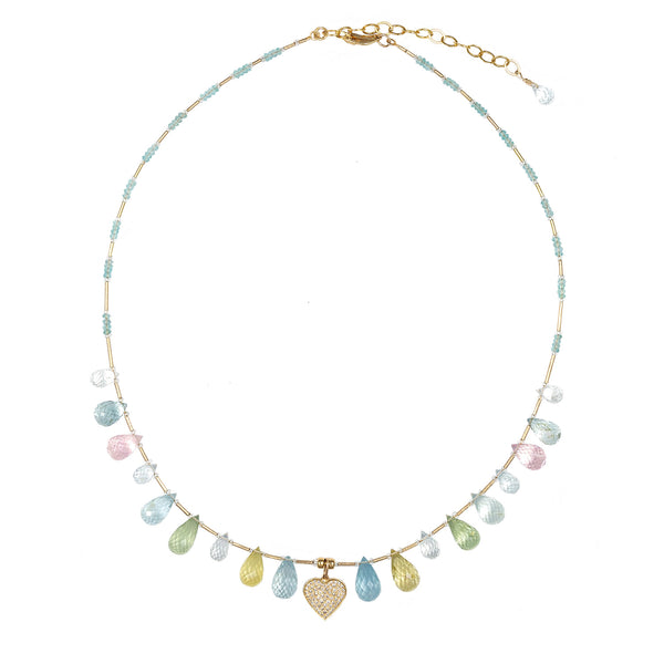 Gabriela Multi-Colored Aquamarine & Pave Diamond Necklace