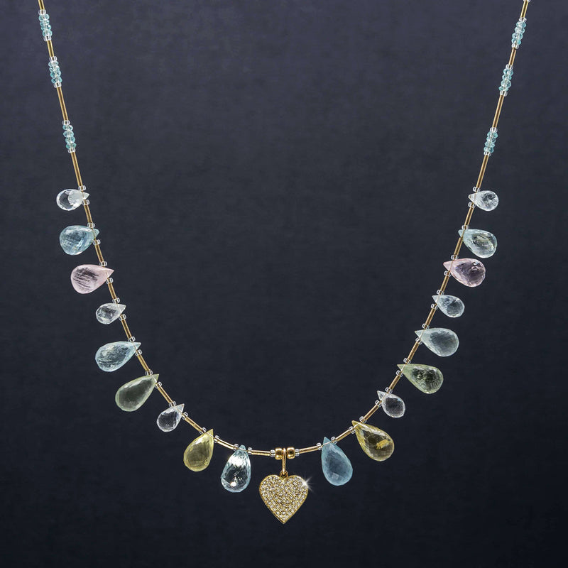 Gabriela Multi-Colored Aquamarine & Pave Diamond Necklace