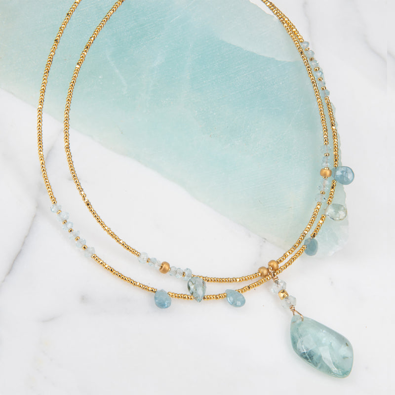 Caspian Aquamarine Double Strand Necklace