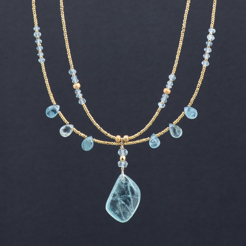 Caspian Aquamarine Double Strand Necklace