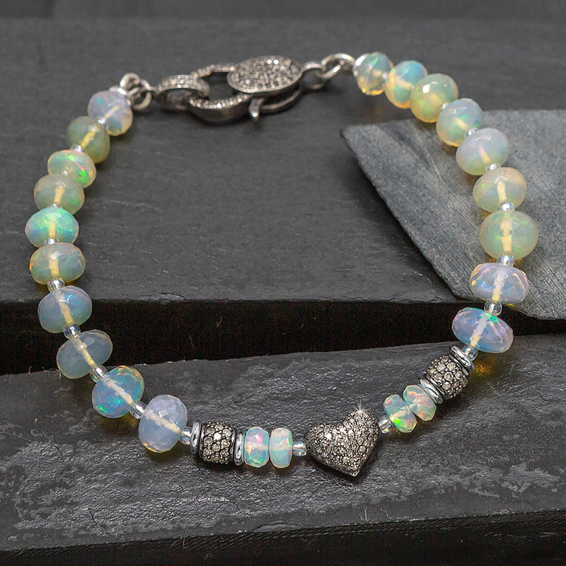 Elsa Opal & Sterling Silver Pave Diamond Bracelet