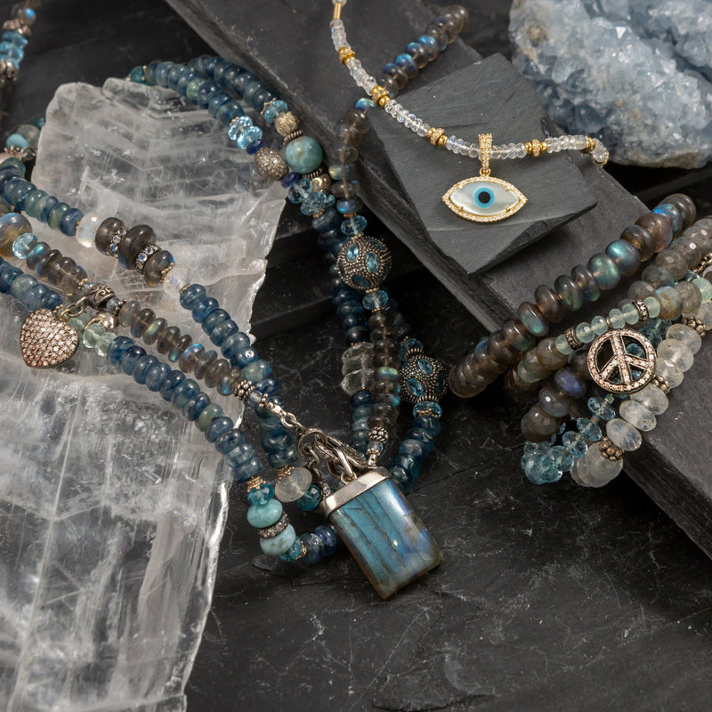 Hope Labradorite, Chalcedony & Diamond Peace Charm Bracelet