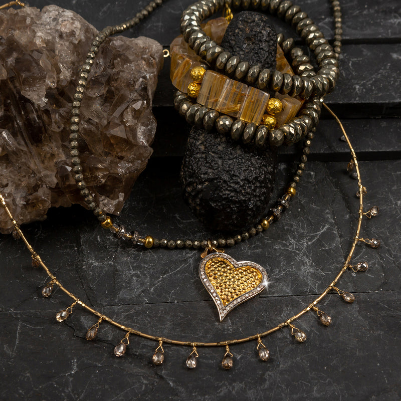 Venus Pyrite, Gold Vermeil & Pave Diamond Heart Necklace