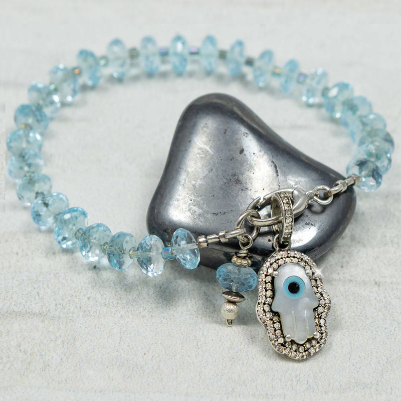 Blakely Blue Topaz & Mother of Pearl Hamsa Bracelet