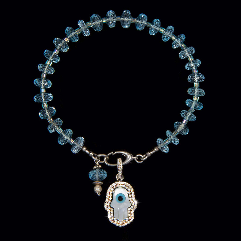 Blakely Blue Topaz & Mother of Pearl Hamsa Bracelet