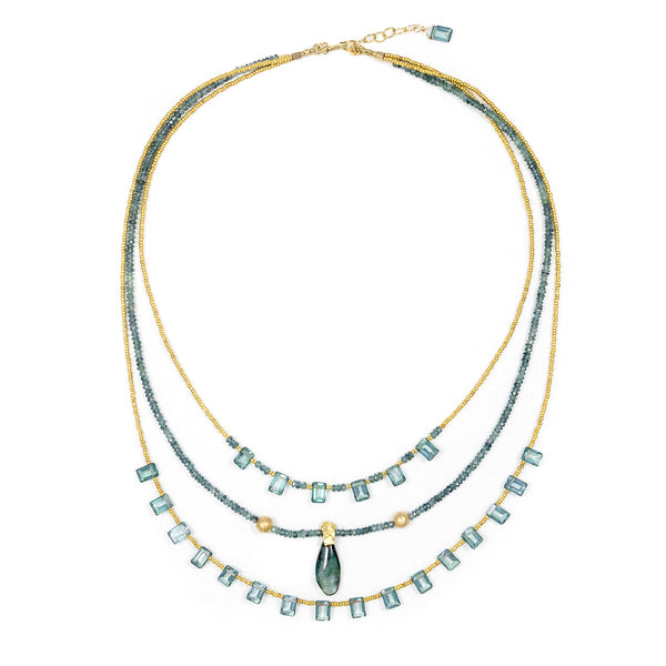 Kaila Tourmaline & Blue Topaz Three Strand Necklace