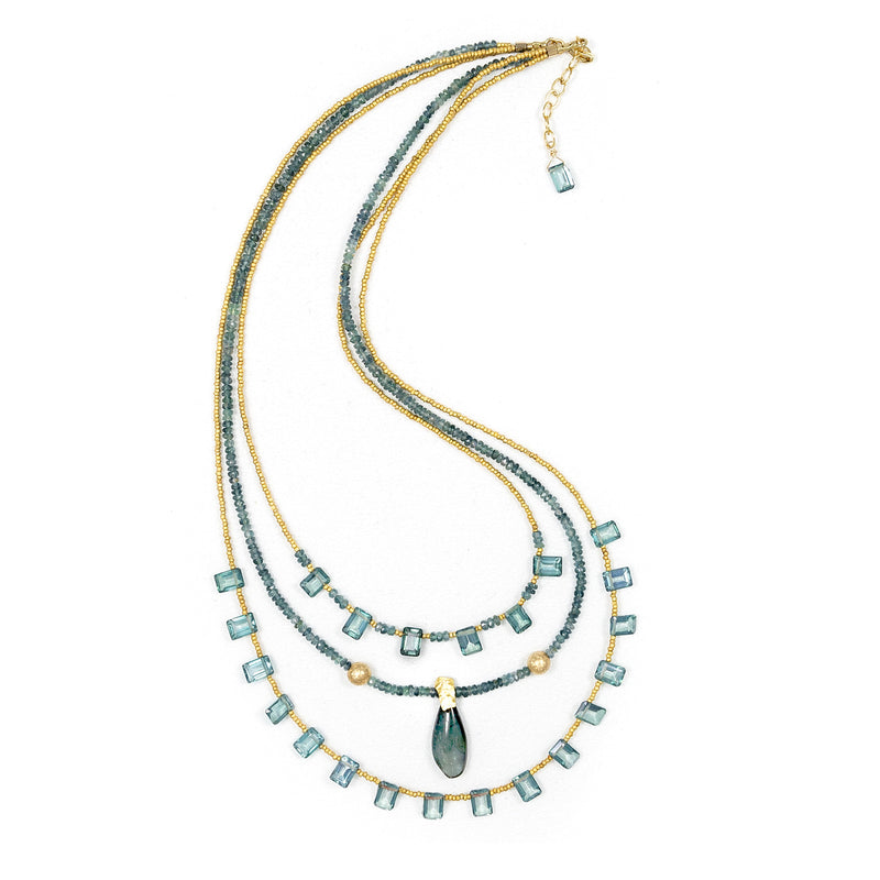 Kaila Tourmaline & Blue Topaz Three Strand Necklace