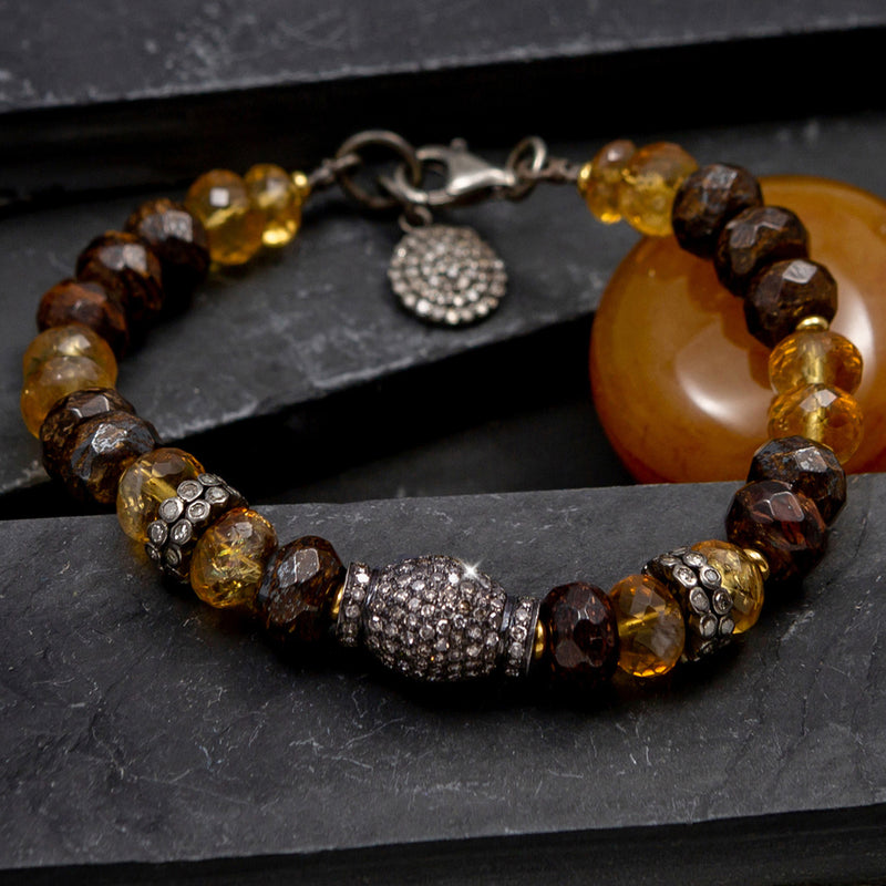 Tamar Bronzite, Citrine & Pave Diamond Bracelet