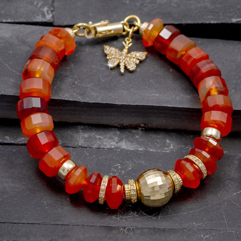 Adara Carnelian & 14K Gold Diamond Butterfly Bracelet