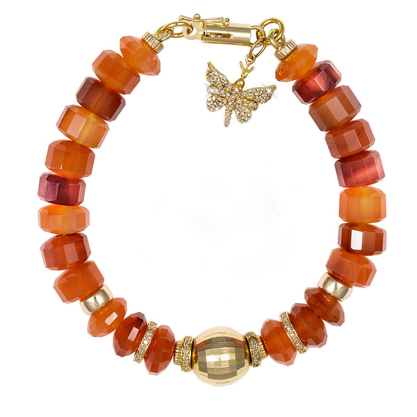 Adara Carnelian & 14K Gold Diamond Butterfly Bracelet