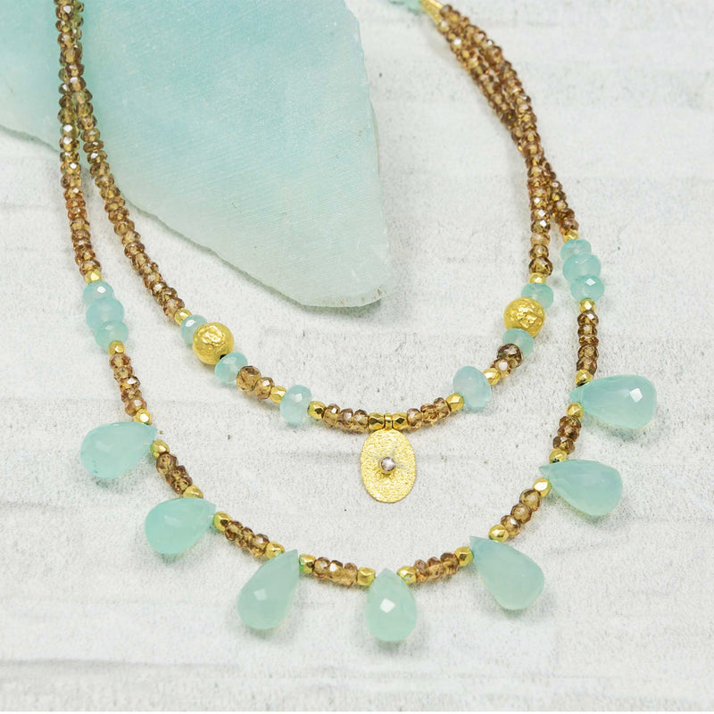 Annabelle Chalcedony, Zircon & 18k Gold Double Strand Necklace