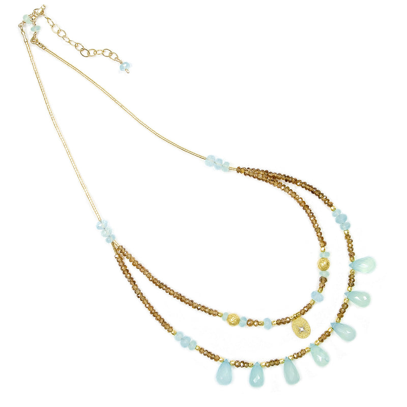 Annabelle Chalcedony, Zircon & 18k Gold Double Strand Necklace