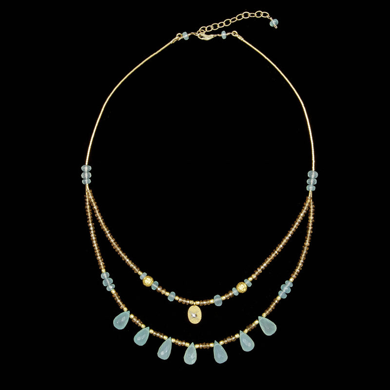 Annabelle Chalcedony, Zircon & 18k Gold Double Strand Necklace