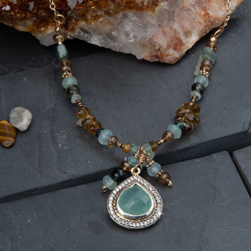 Johanna Chalcedony, Aquamarine, Tourmaline & Sapphire Necklace