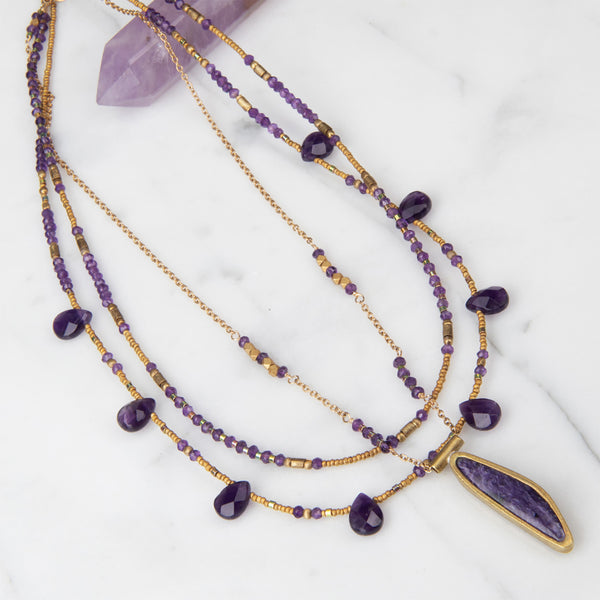 Sarah Amethyst & Charoite Necklace