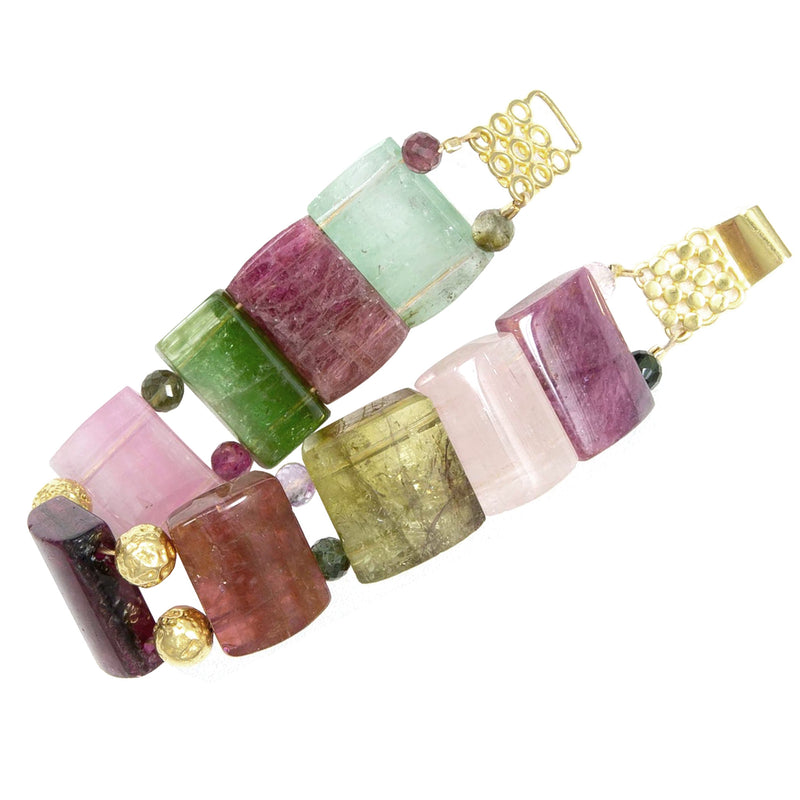 Bianca Multi-Colored Rainbow Tourmaline & 18k Gold Bracelet