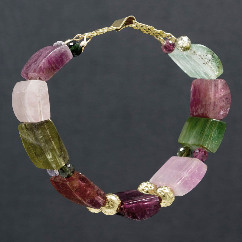 Bianca Multi-Colored Rainbow Tourmaline & 18k Gold Bracelet