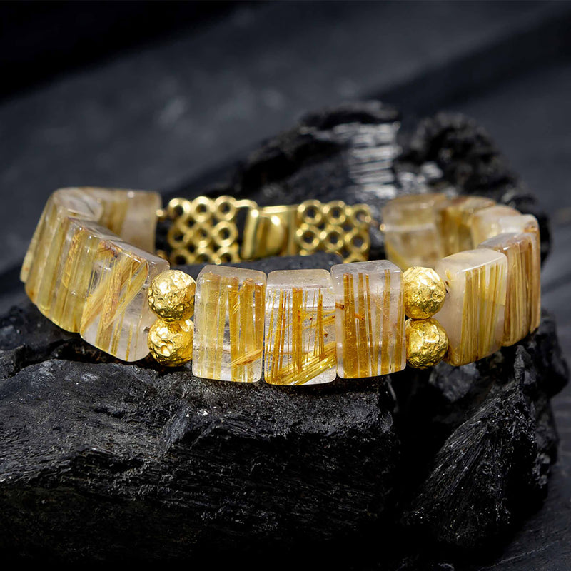 Zara Chunk Rutilated Quartz & 18k Gold Bracelet