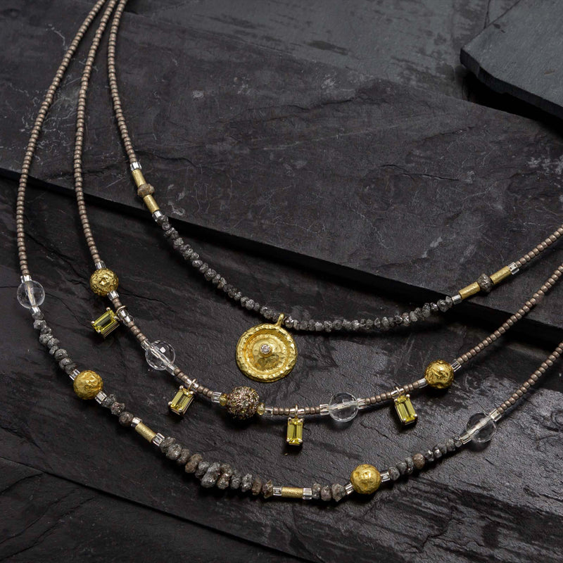 Valentina Raw Diamond & 18k Gold Disc Three Strand Necklace