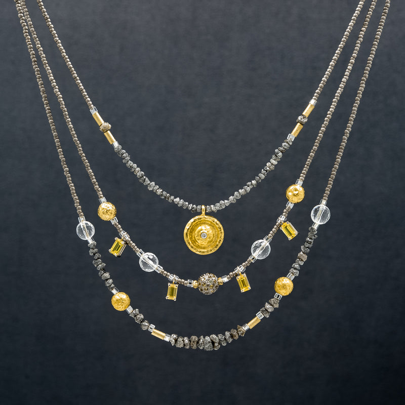 Valentina Raw Diamond & 18k Gold Disc Three Strand Necklace