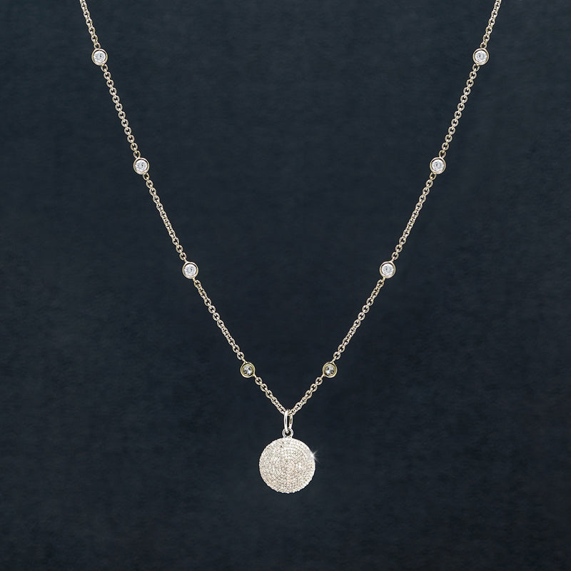 Leigh 14k White Gold & Pave Diamond Disc Necklace