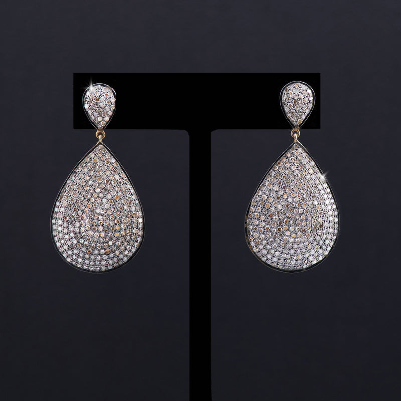 Francesca Sterling Silver & Pave Diamond Tear Drop Earrings