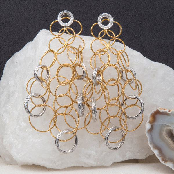Genevieve Handmade 18k Gold & White Gold Diamond Loop Earrings