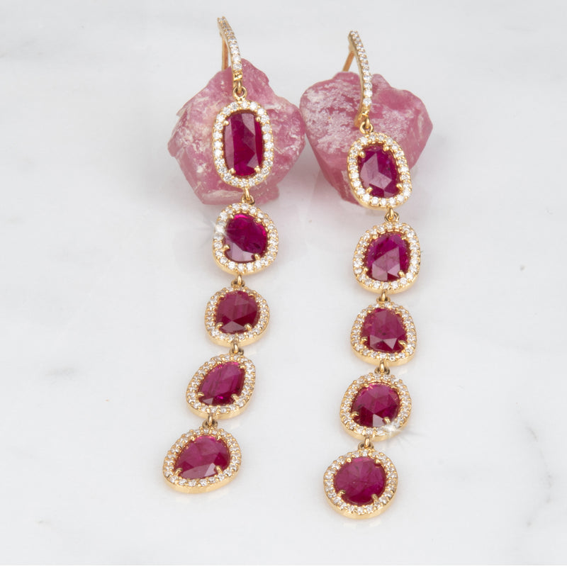 Brigitte 14k Gold, Ruby & Diamond Halo Earrings