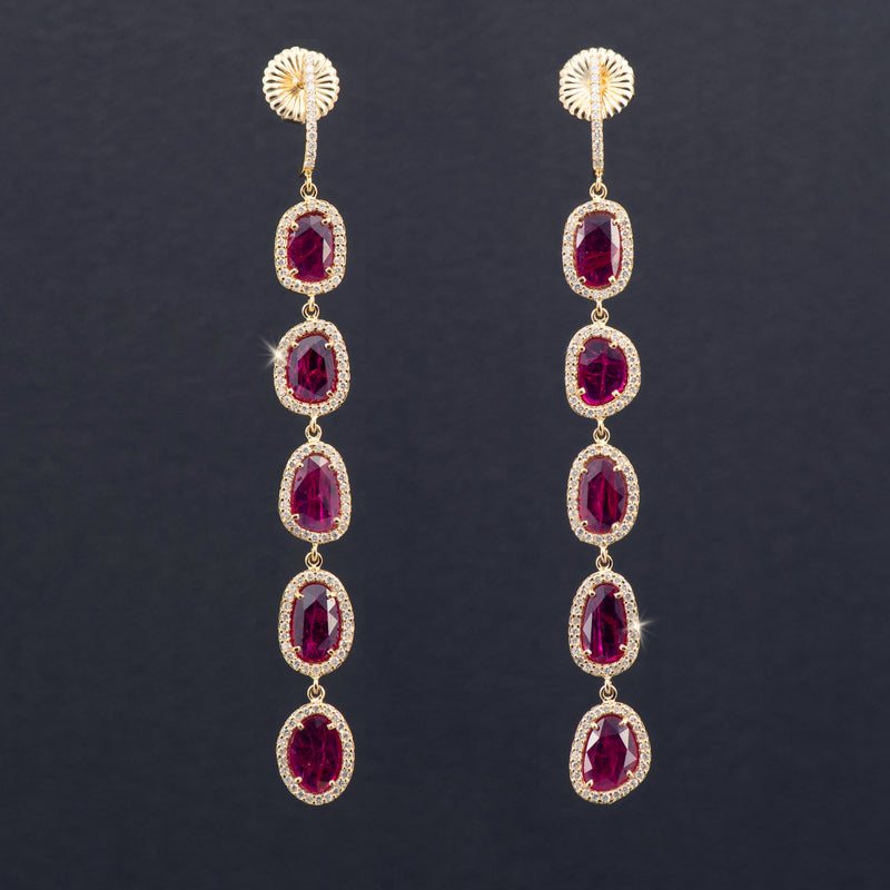 Brigitte 14k Gold, Ruby & Diamond Halo Earrings