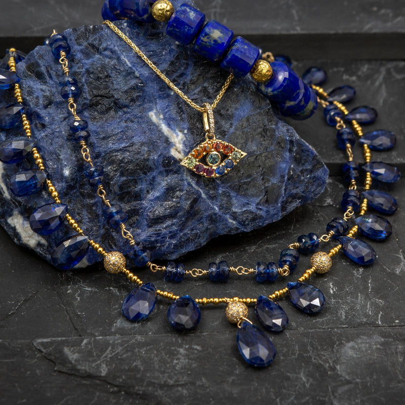 Daphne Faceted Deep Blue Kyanite Roundelles & 14k Gold Necklace