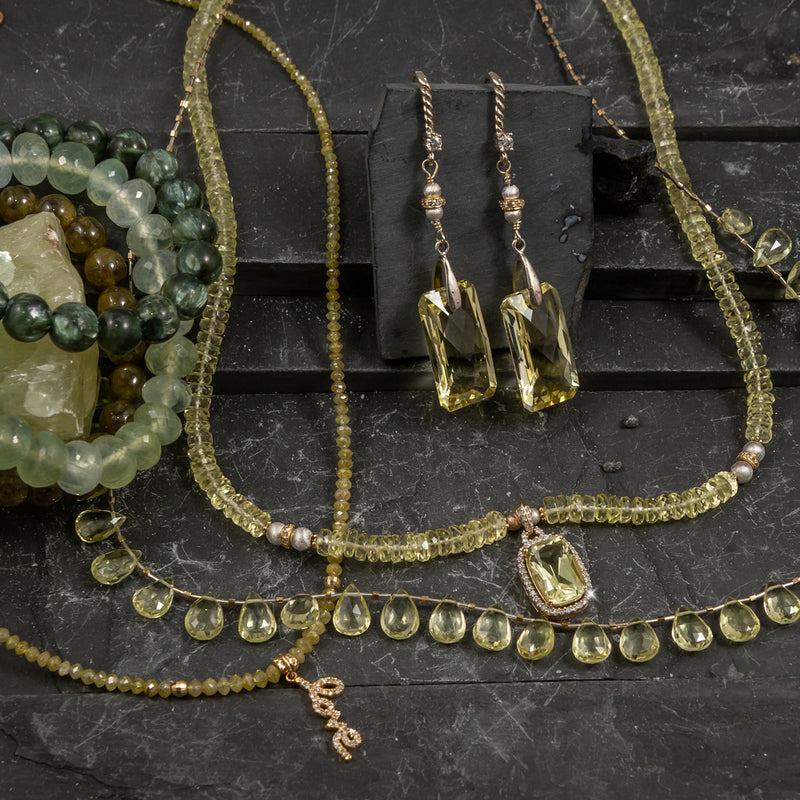 Catherine Lemon Quartz & 14k Gold Diamond Double Strand Necklace