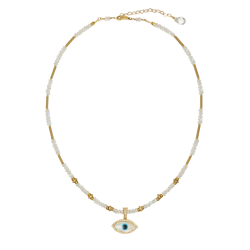 Kai Moonstone & Mother Of Pearl Evil Eye Necklace