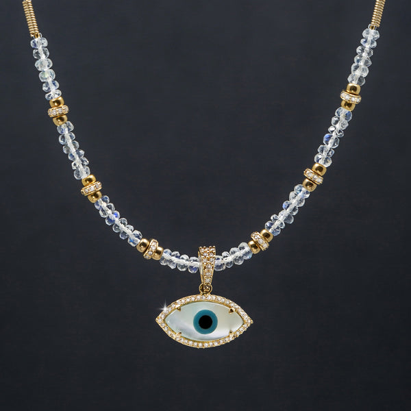 Kai Moonstone & Mother Of Pearl Evil Eye Necklace