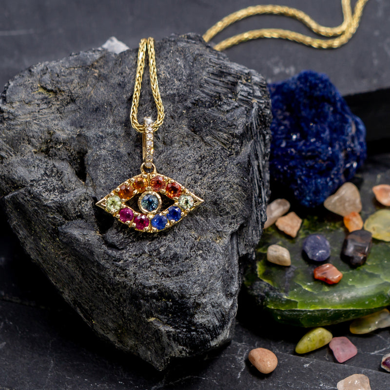 Gaia 14k Gold & Multi Colored Sapphire Evil Eye Necklace