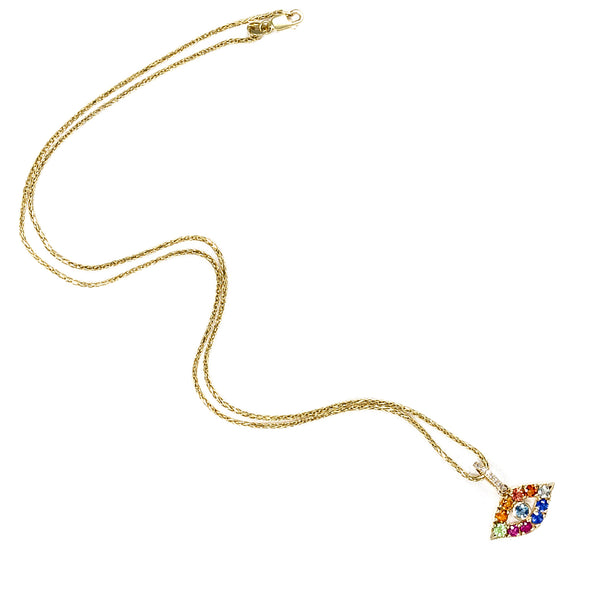 Gaia 14k Gold & Multi Colored Sapphire Evil Eye Necklace