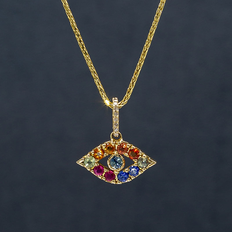 Gaia 14k Gold & Multi Colored Sapphire Evil Eye Necklace