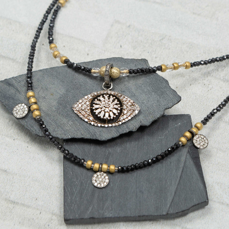 Harlow Black Spinel & Pave Diamond Evil Eye Multi-Layer Necklace