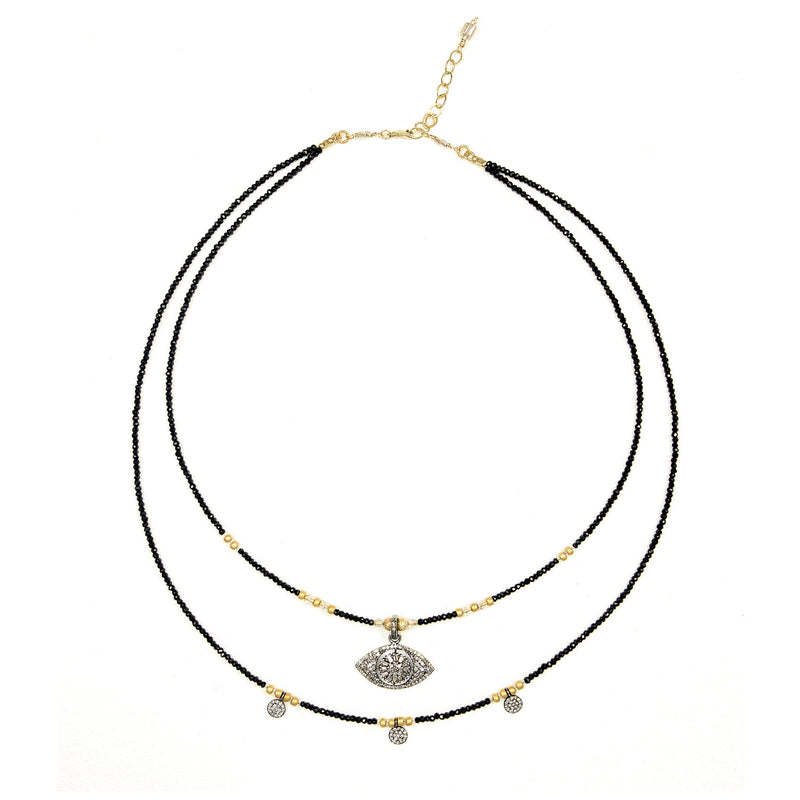 Harlow Black Spinel & Pave Diamond Evil Eye Multi-Layer Necklace