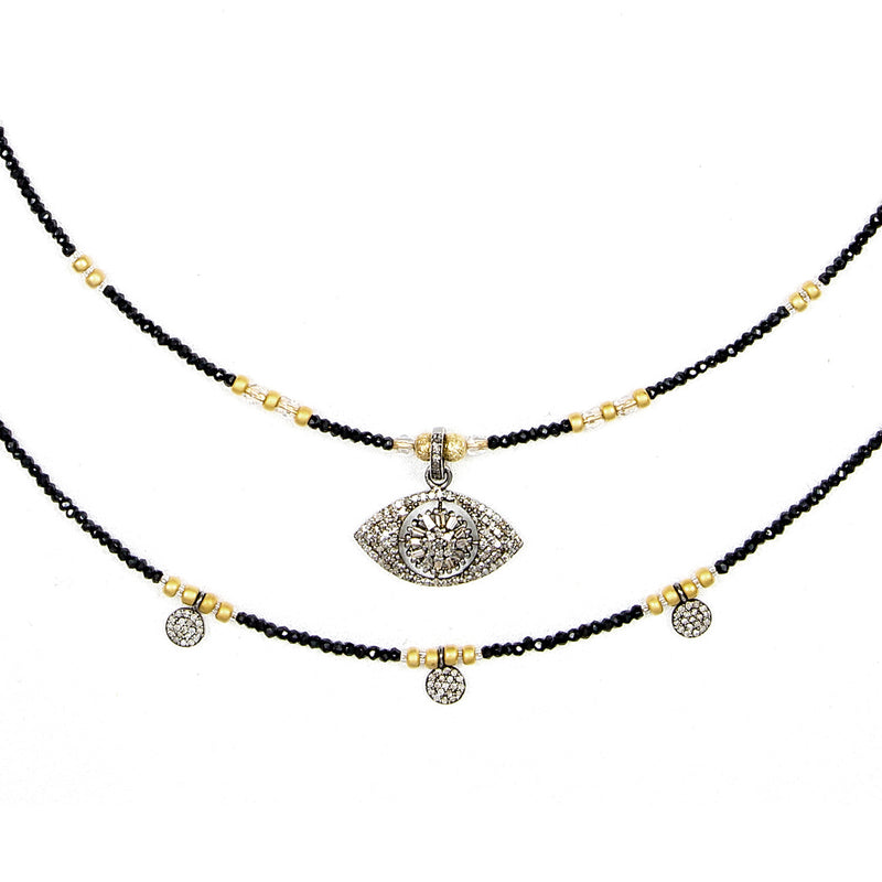 Harlow Black Spinel & Pave Diamond Evil Eye Multi-Layer Necklace