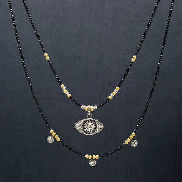 Harlow Black Spinel & Pave Diamond Evil Eye Multi-Layer Necklace