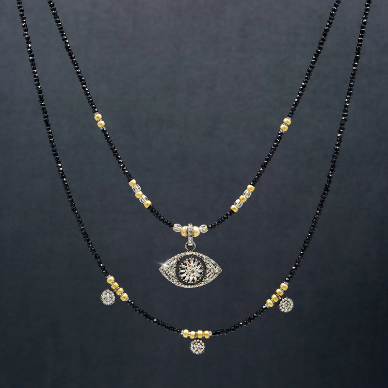 Harlow Black Spinel & Pave Diamond Evil Eye Multi-Layer Necklace