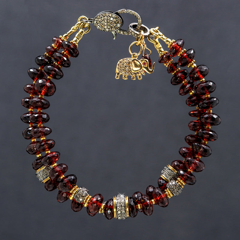 Ellie Garnet & Pave Diamond Elephant Bracelet